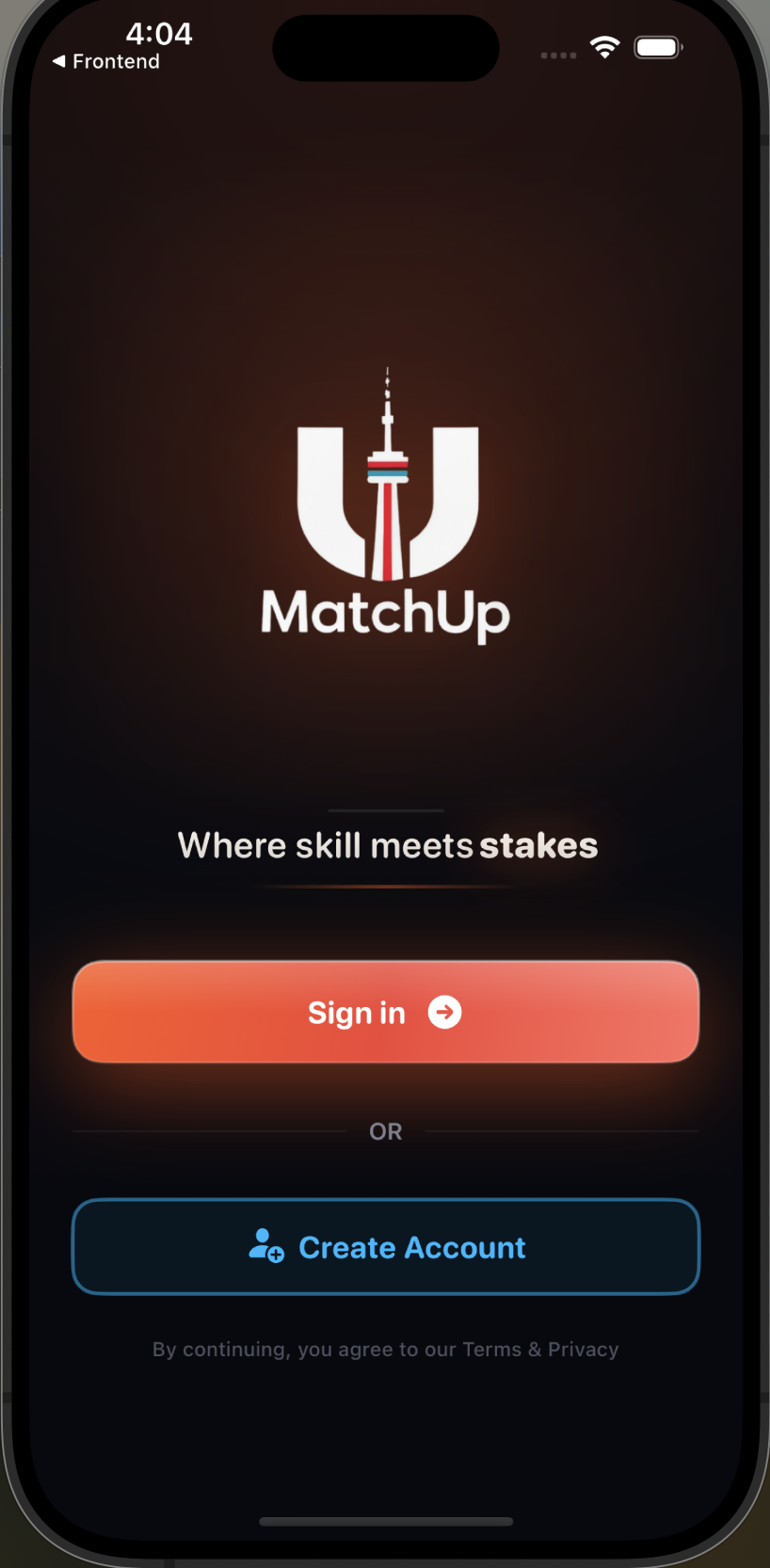 MatchUp App Screen 1